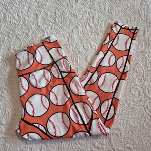 Women's size Large full length baseball design pants, side pockets VGUC